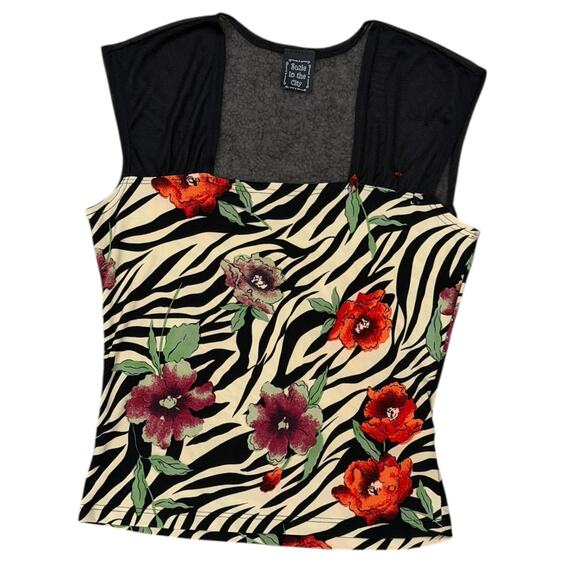 Y2k Suzie In The City Zebra Floral Print Sheer Blouse - Picture 1 of 6